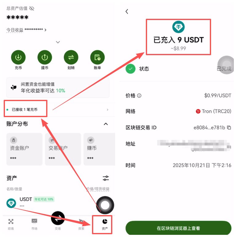 欧易接收USDT