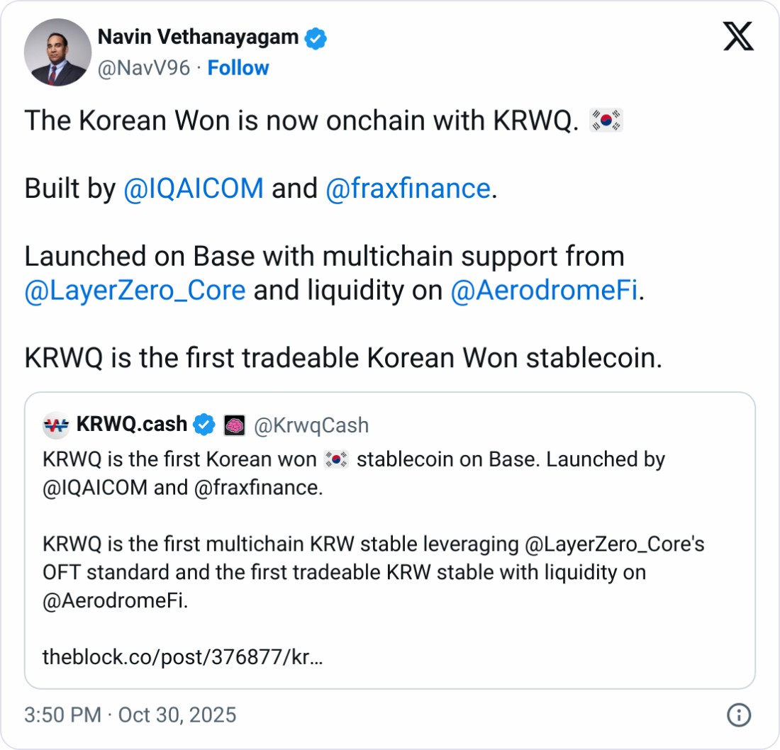 Frax与IQ推出KRWQ