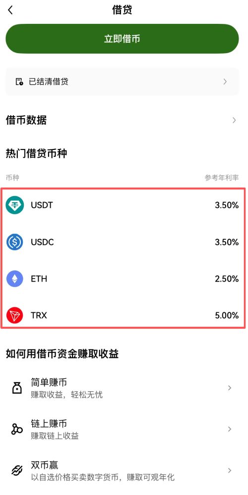 OKX 借币利率