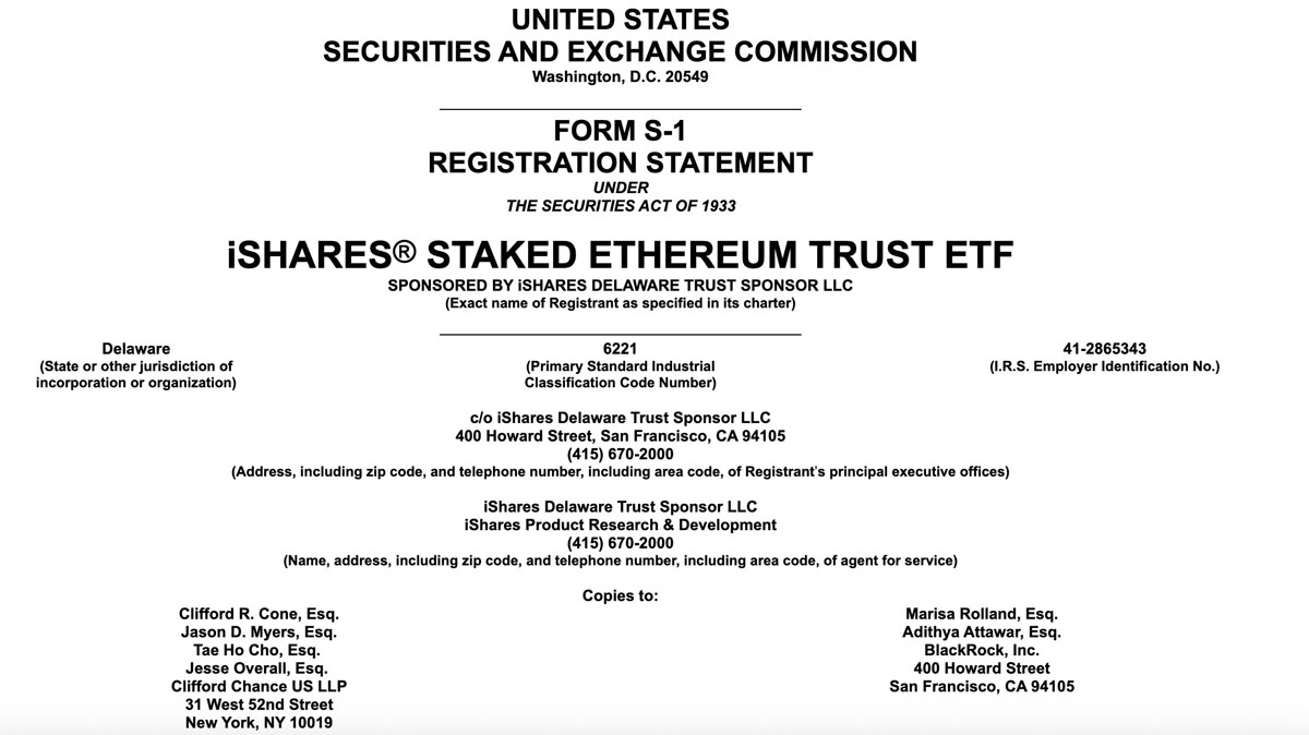 贝莱德申请以太币质押ETF