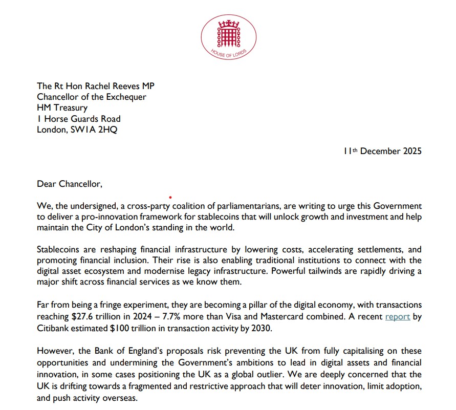 稳定币上限或削弱英国竞争力