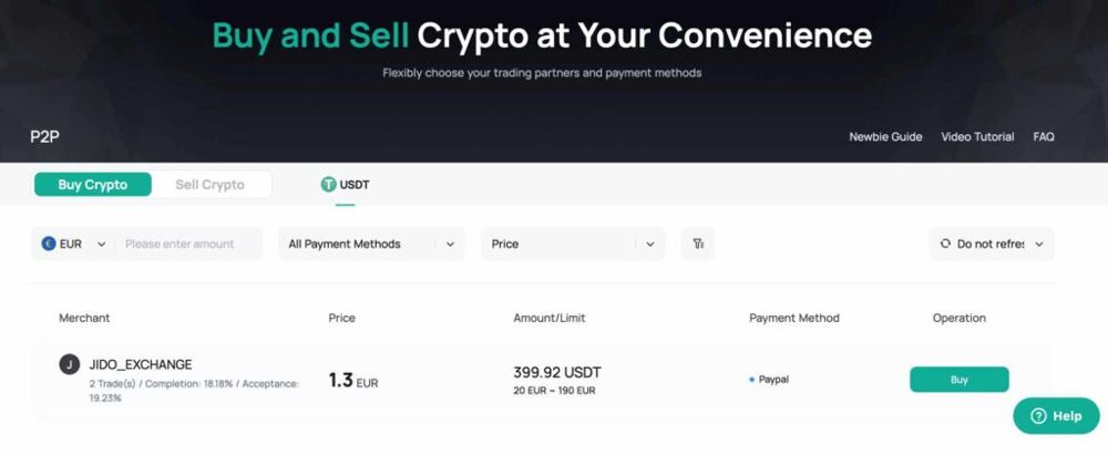 4. CoinEx – 透过P2P购买USDT并存取1,600多个加密货币交易市场