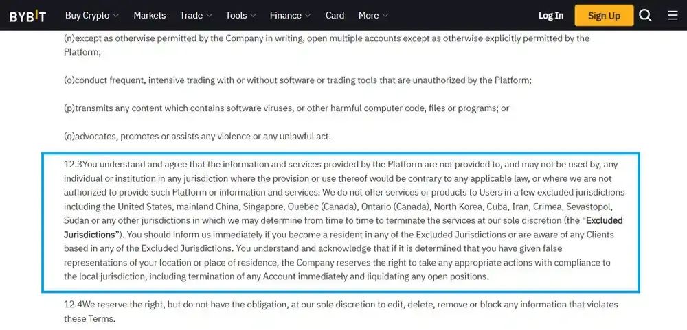 Bybit限制哪些国家？