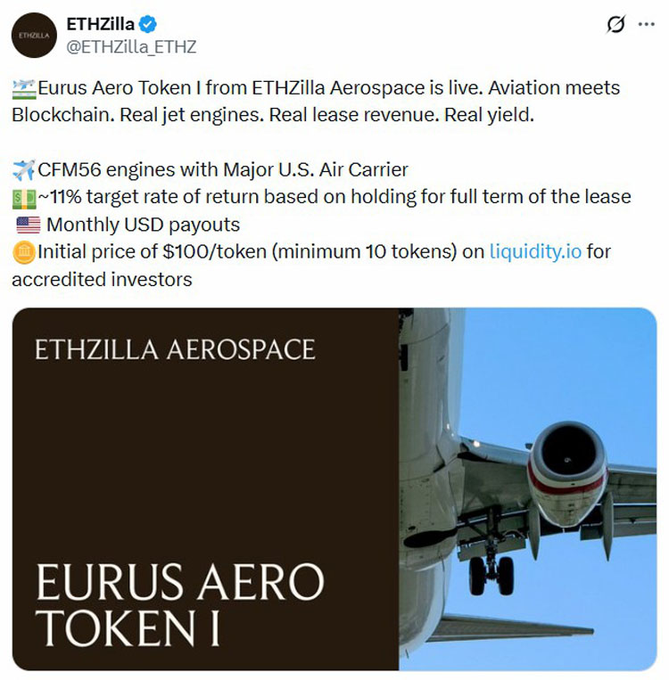 ETHZilla推出喷气发动机租赁代币