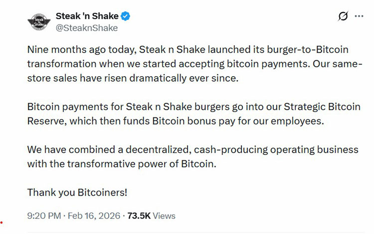 Steak ‘n Shake:比特币促同店销售额大增