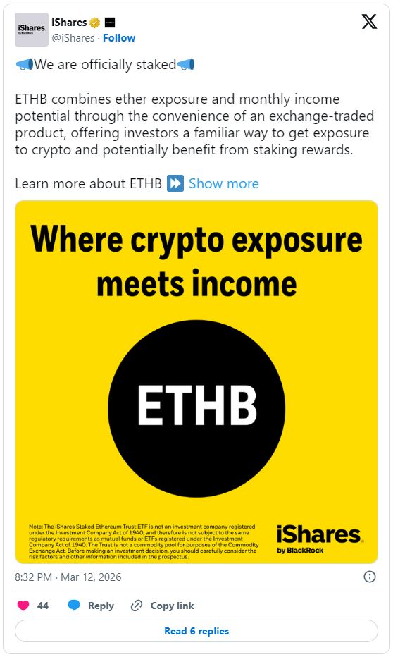 贝莱德推出质押以太坊 ETF