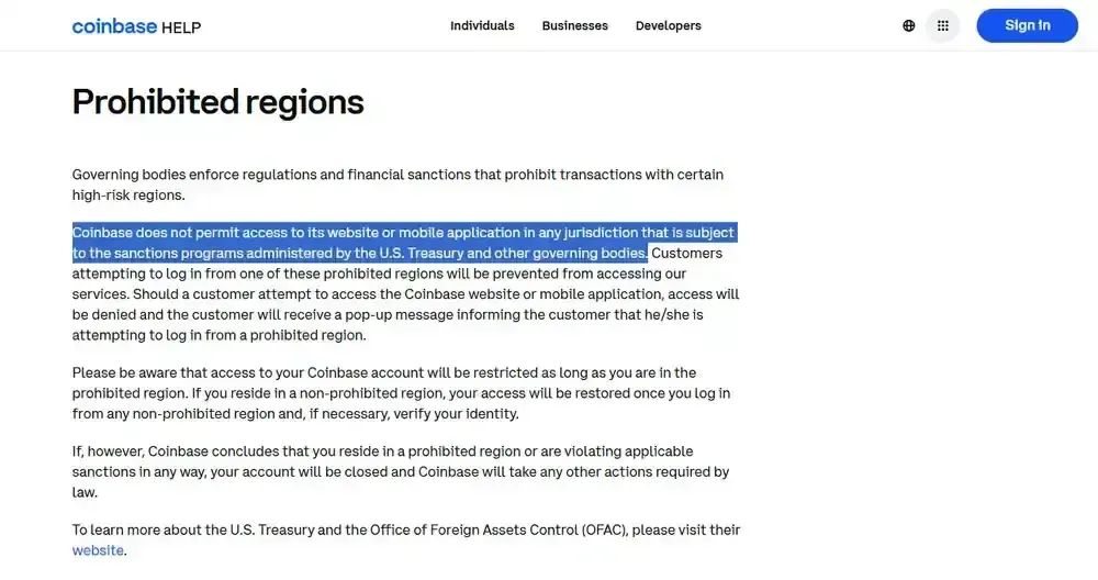 Coinbase支持与限制地区总结