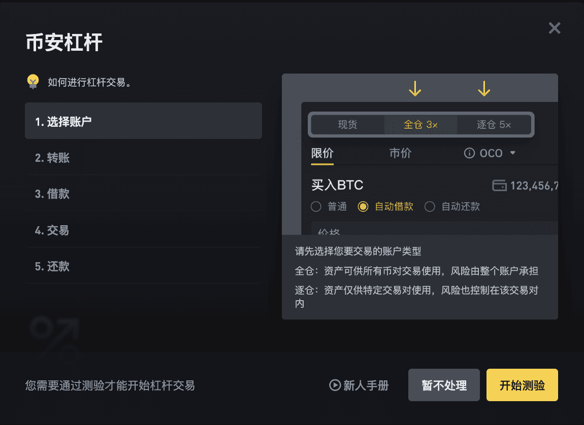 Step 1：开通币安杠杆交易账户