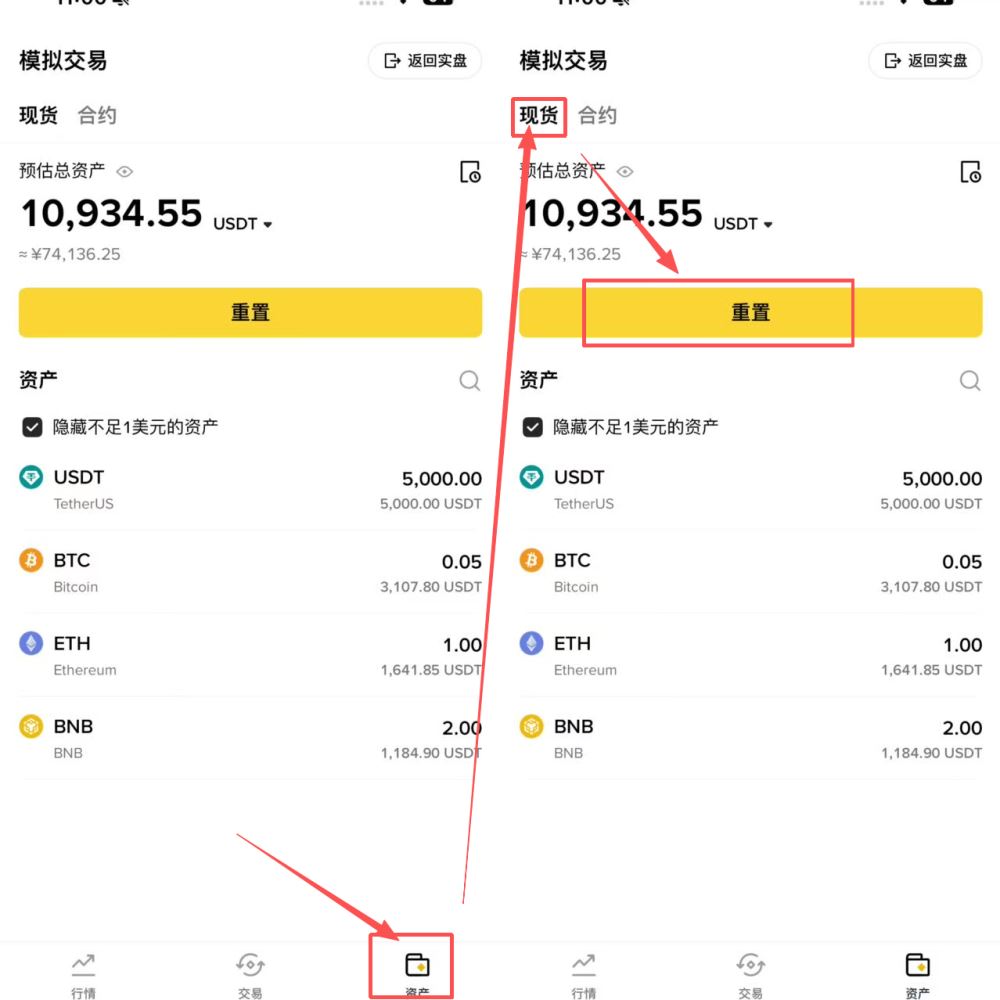 重置现货帐户模拟金