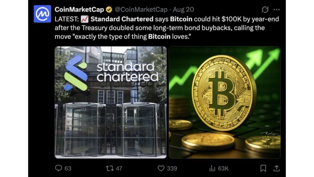 比特币暴涨：渣打银行预测比特币将再次测试历史高点