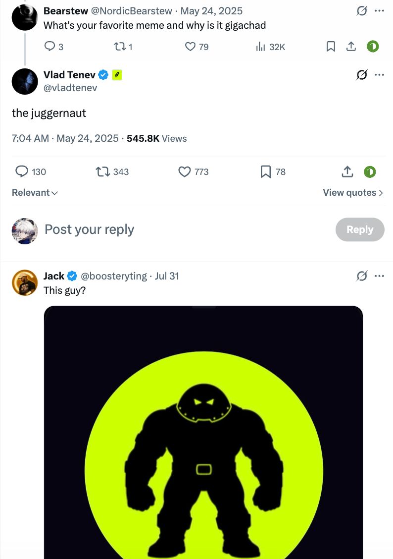 JUGGERNAUT：与 Robinhood CEO 强绑定 Meme 币