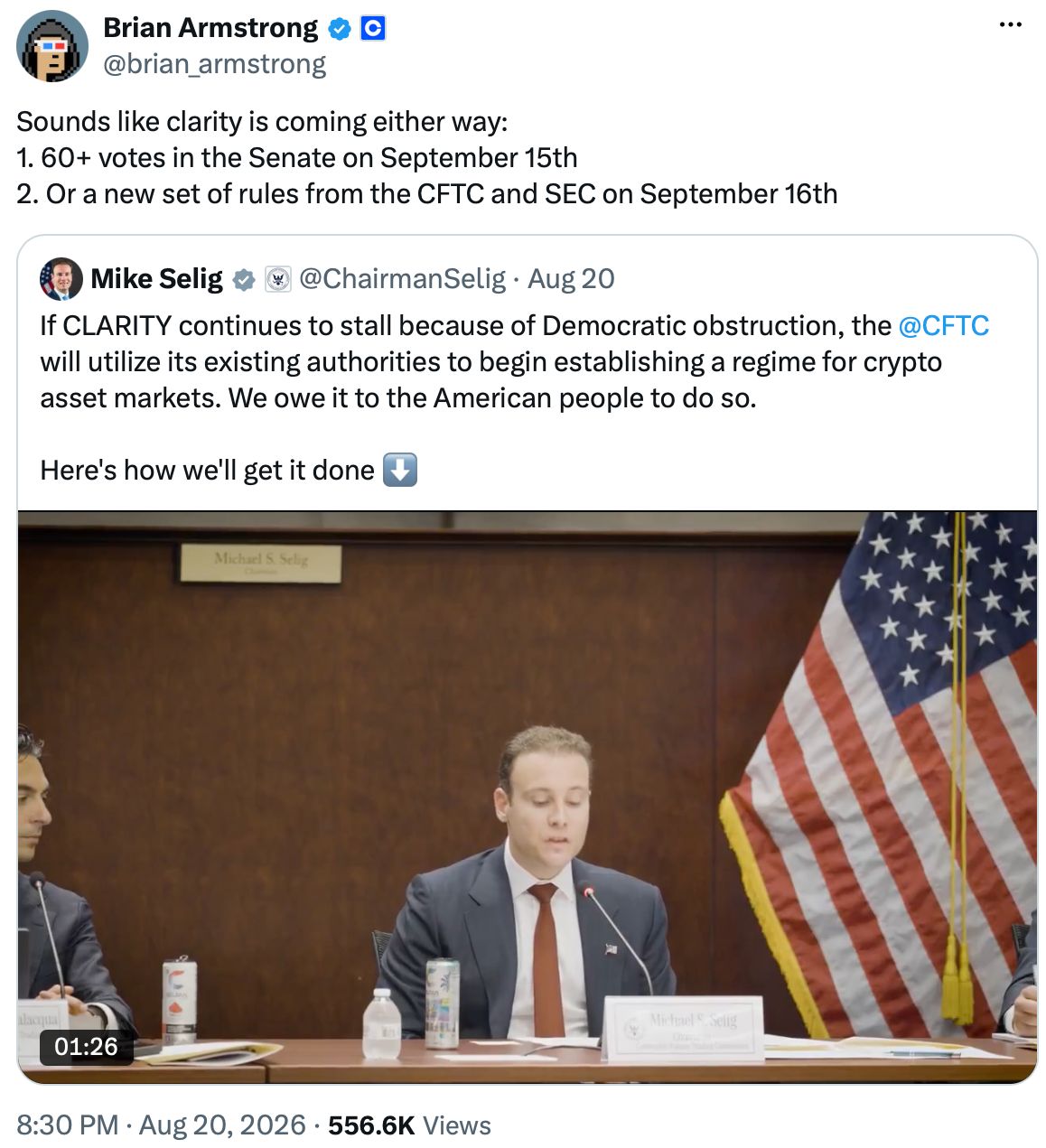 CLARITY法案未能在参议院推进后,加密货币股下跌,BTC短线跳水后反弹