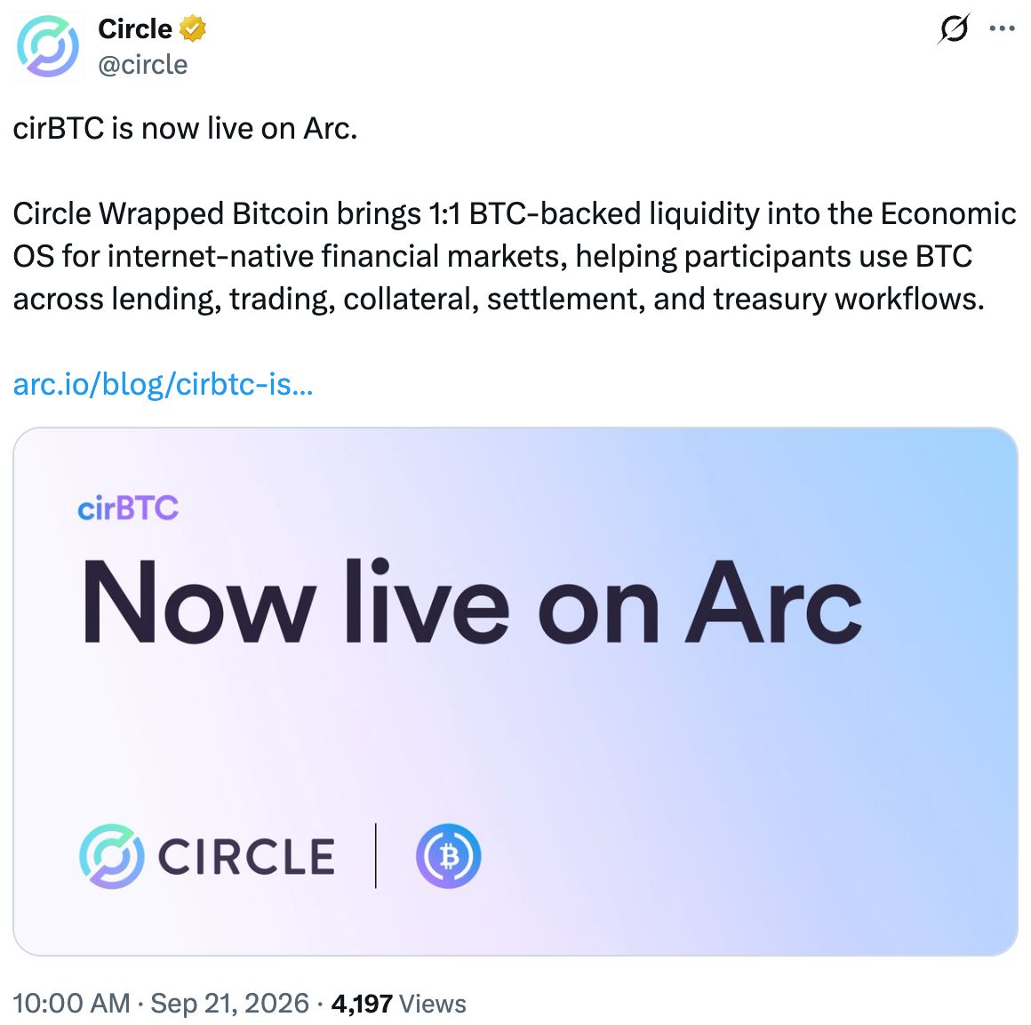 Circle上线BTC抵押借贷!机构客户可借USDC,无需出售比特币