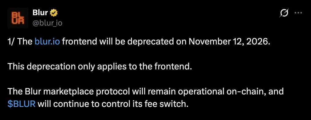 Blur宣布11月关闭前端