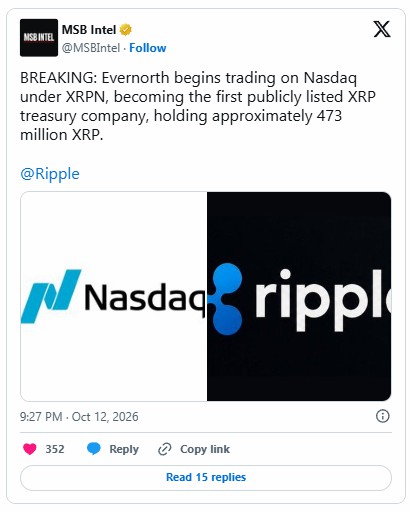 XRP1.31美元反弹,Evernorth登陆纳斯达克