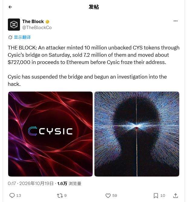 Cysic跨链桥遭攻击，被恶意铸造千万枚CYS代币